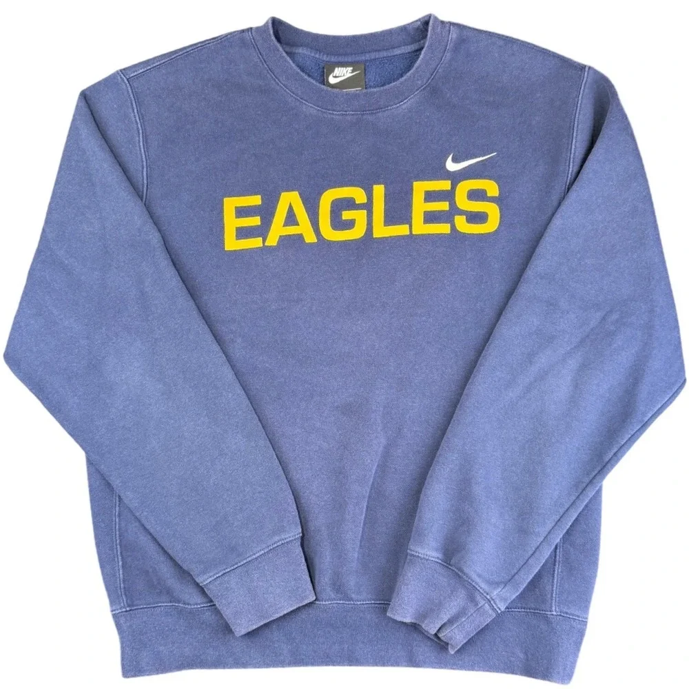 Nike Eagles Crewneck Sweatshirt Mens Medium Blue‎ Yellow Swoosh Pullover